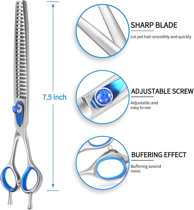 7.5'' Chunker Shears for Dogs Professional Dog Thinning Shears for Grooming, Japan 440C Stainless Steel Shears,Sharp, Fluffy Heavy Duty Blending Scissor for Pets