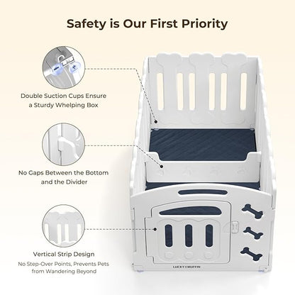 Dog Playpen with Door & Whelping Box, 6-Panel Lightweight Plastic Fence for Small to Medium Pets, Indoor/Outdoor Use, Portable, Durable, Non-Slip, Easy Assembly (White, Regular, 6)