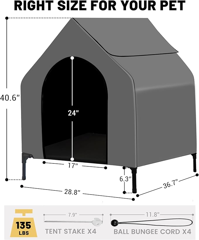 36" Dog House Outdoor for Medium/Large Breeds - Outside Waterproof & Sunproof Dog House, Elevated Dog Bed with Dog Shade Shelter Canopy