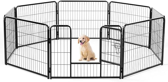 Dog Playpen, 8 Panel 24 Height Puppy Fence Exercise Pen for Yard Gate, Indoor Outdoor Heavy Duty Anti-Rust Metal Playpens with Doors Portable for RV Camping - Small/Medium/Large Pets