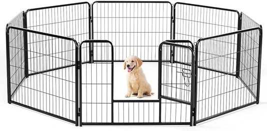 Dog Playpen, 8 Panel 24 Height Puppy Fence Exercise Pen for Yard Gate, Indoor Outdoor Heavy Duty Anti-Rust Metal Playpens with Doors Portable for RV Camping - Small/Medium/Large Pets