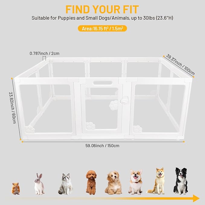 Dog Playpen Clear Acrylic Plastic for Puppy Cat Rabbit Transparent Pet Pen Puppy Playpen Indoor Easy Assemble Foldable Whelping Box for Dogs Puppy Playpen with Gate (10 PCS)