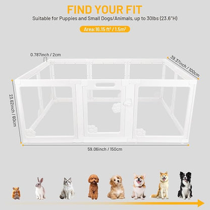 Dog Playpen Clear Acrylic Plastic for Puppy Cat Rabbit Transparent Pet Pen Puppy Playpen Indoor Easy Assemble Foldable Whelping Box for Dogs Puppy Playpen with Gate (10 PCS)