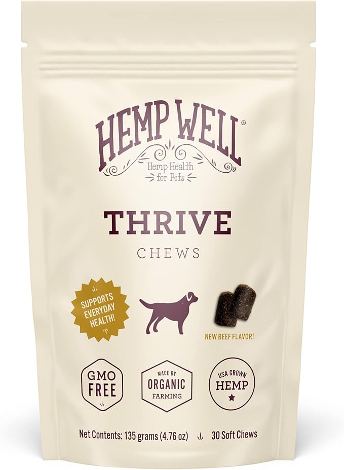 Hemp Well Thrive Chews for Dogs  Supports Healthy, Skin, Hip, Joint, and Heart Health, Promotes Immune Support, Fights Seasonal Allergies, Organically Sourced  30 Count