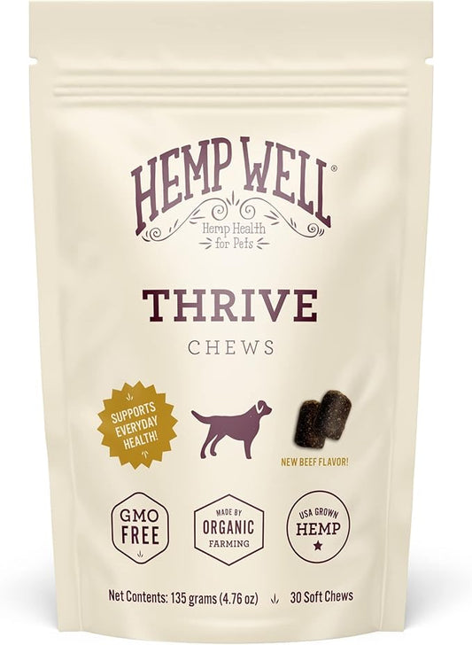 Hemp Well Thrive Chews for Dogs  Supports Healthy, Skin, Hip, Joint, and Heart Health, Promotes Immune Support, Fights Seasonal Allergies, Organically Sourced  30 Count