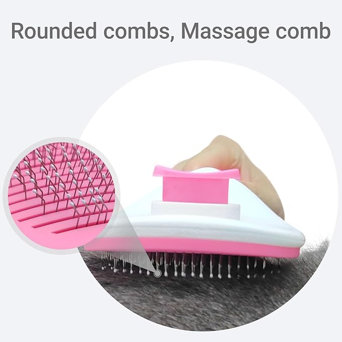 Treasurecove Self Cleaning Slicker Brush, Cat & Dog Brush for Grooming, Easy Hair Removal, Massaging Bristles, Comfortable Handle, Pink, All Hair Types, Cats & Dogs