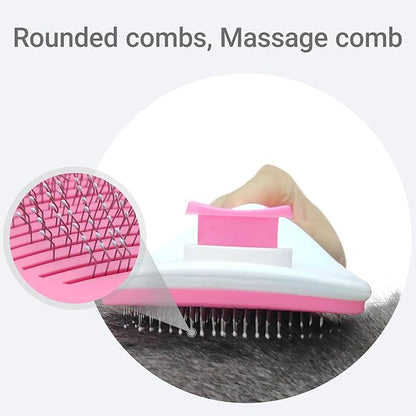 Treasurecove Self Cleaning Slicker Brush, Cat & Dog Brush for Grooming, Easy Hair Removal, Massaging Bristles, Comfortable Handle, Pink, All Hair Types, Cats & Dogs