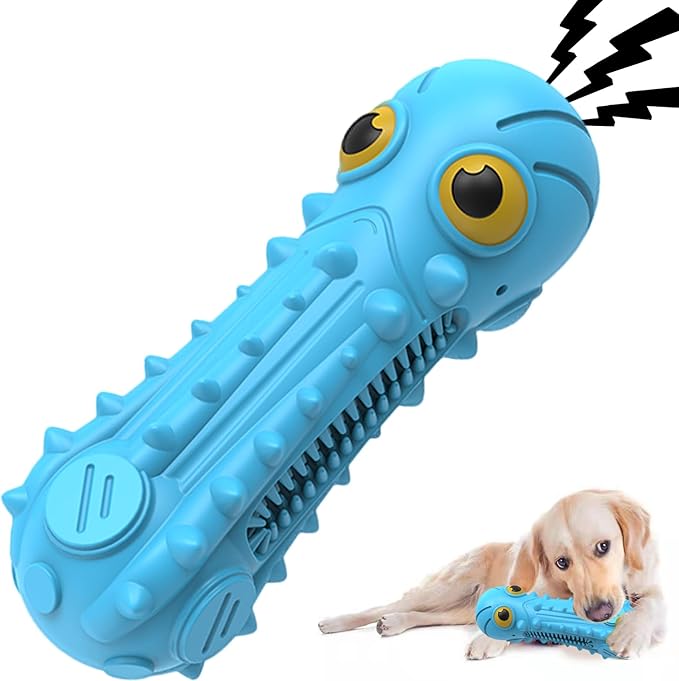 Dog Squeaky Toys for Aggressive Chewers, Durable Dog Chew Toys for Large Medium Breed Dog, Dog Toys, Tough Durable Dogs Toys with Natural Rubber (Bule Octopus, for Larege Dogs)