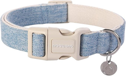 DOGWONG Cotton Hemp Dog Collar, Heavy-Duty Adjustable Soft Natural Fabric Pet Collar - Cute Wedding Puppy Necklace for Small to Large Dogs