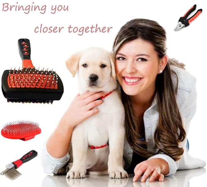 Dog Brush Kit (4 Pieces) - For Shedding, Undercoat Rake for Dogs, Small or large Long and Short Haired Dog, Cat, and Puppy- Safe & Effective includes Nail Clipper, 2 Brushs, & dematting.