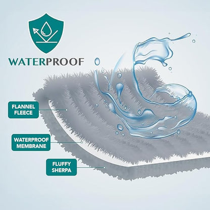 PetAmi WATERPROOF Dog Blanket For Bed, XL Dog Pet Blanket Couch Cover Protection, Sherpa Fleece Leakproof Bed Blanket for Crate Kennel Sofa Furniture Protector, Reversible Soft Plush 80x60 Plaid Taupe