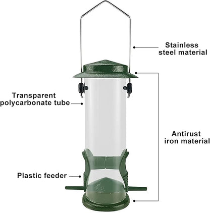 MIXXIDEA Wild Bird Feeders For Outdoors Hanging Stainless Steel Hanging Bird Feeder Tube, Finch Feeder For Garden Backyard Decoration Attractive Water Resistant Bird Feeders For Outside Green - 2 Pack