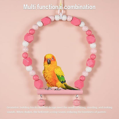 3-Piece Pink Bird Toys Set  Parrot Perch, Swing & Ladder Interactive Cage Accessories for Parakeets, Cockatiels, Conures, Budgies  Ideal for Small to Medium Birds