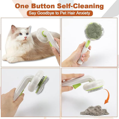 2PCS Pet Knotting Comb with 1PC Cat Brush Dog Brush with Release Button for Shedding, Jaxbo Pet Grooming Comb Dog and Cat Shedding Tool for Removing Tangled and Loose Hair