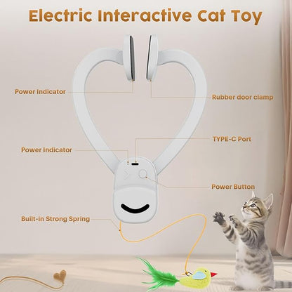 Interactive Cat Toys for Indoor Cats: Automatic Flying Bird Feather Wand Chase Exercise Enrichment Stimulation, USB Rechargeable Durable Safe Hanging Toy for Bored Kittens Adult Multi Cat Households
