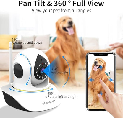 VSTARCAM Pet Camera with Laser, 3MP 2.4GHz WiFi Interactive Dog & Cat Laser Toy with Night Vision, Motion Detection Alerts, APP Remote Control Indoor Security Camera for Pet Monitoring