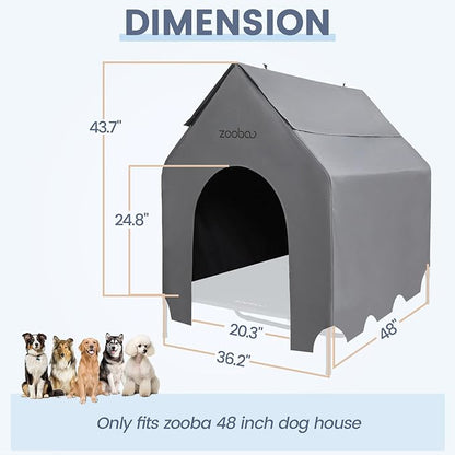 48 Durable Dog House Cover - Waterproof & UV-Resistant 600D Oxford Fabric Canopy for Outdoor Kennels - Cover Only, Fits 36"x30"x44" Houses - Protective Large Breed Shelter Top - Cool Grey