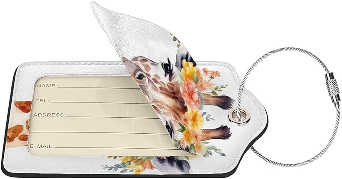 2 Pcs Watercolor Giraffe Luggage Tag for Suitcase, Identifiers Privacy Cover ID Label with Steel Loop, Party Decorations Giraffe Tags Birthday Gifts for Men Women Kids Travel