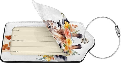 2 Pcs Watercolor Giraffe Luggage Tag for Suitcase, Identifiers Privacy Cover ID Label with Steel Loop, Party Decorations Giraffe Tags Birthday Gifts for Men Women Kids Travel