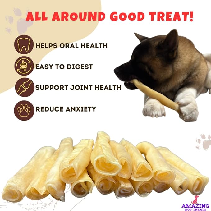 Amazing Dog Treats - Large Collagen Stick - (12 Inch - 4 Count) - Beef Cheek Rolls for Dogs - 100% Pure Collagen Sticks - No Hide Bones