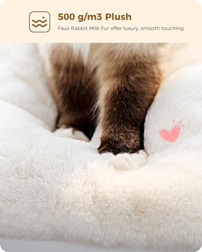 PETEPELA Wood Cat Tree for Indoor Cats Multi-Level Tower with Sisal Covered Scratching Posts, Cozy Condo, Super Large Hammock and Plush Perches Faux Rabbit Milk Fur Beige Rabbit Fur Wood Beige