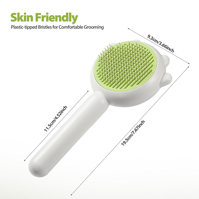MoeSoce Self Cleaning Dog Brush for Short Haired Dogs, Cat Deshedding Brush with Release Button, Removes Loose Hair and Tangles, Green