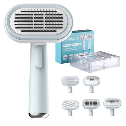 5-In-1 Multifunctional Pet Grooming Set Needle Brush, Hair Brush, Hair Removal Comb, Bath Massage Brush, In Addition To Loose Hair, For Cats & Dogs (Blue)