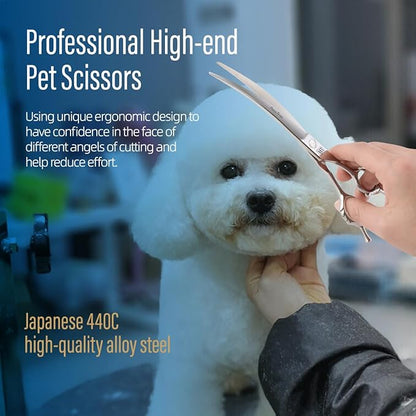 Dog Grooming Scissors: 7.5 inch Pet Curved Shears Made Of Japanese VG10 Advanced Stainless Steel Professional Grooming Scissors for Dogs Cats and Other Pets
