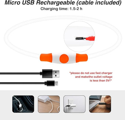 Light Up Dog Collars, Single-Color USB Rechargeable Dlitk LED Dog Collar 1 Count, TPU Cuttable Size Glow Collar for Dogs, Dog Collar Light, Please Do Not Use Fast Charging (Orange)