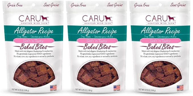 Caru - Soft n Tasty Baked Bites - Alligator Bites Dog Treats - Flavorful Training Treats - 3.75 oz Bags - Pack of 3