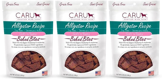 Caru - Soft n Tasty Baked Bites - Alligator Bites Dog Treats - Flavorful Training Treats - 3.75 oz Bags - Pack of 3