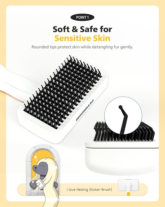 [PETHROOM] Healing Slicker Brush | Pet Brush | Dogs & Cats | Goldendoodle Brush | Coated Tips for Gentle Grooming | Dog Brush for Shedding | Long-Haired or Curly-Haired Dogs, White & Yellow