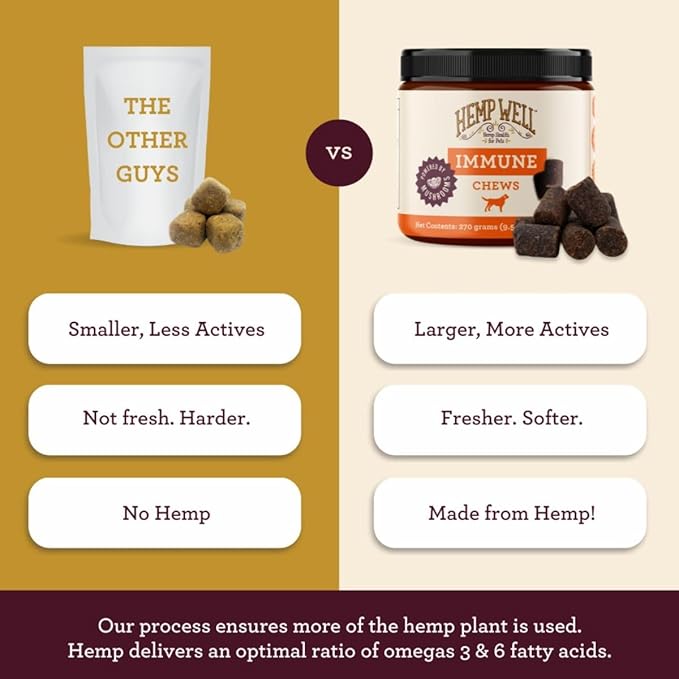 Hemp Well Immune - Digestion + Gut Support - Dog Soft Chews with Functional Mushrooms - 60 Count, Dog Supplements for Digestive and Skin Support