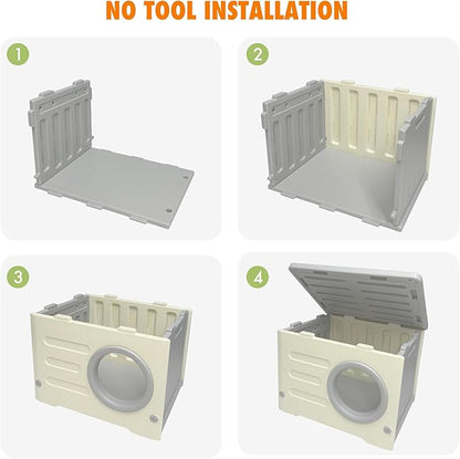 Plastic Cave-Style Cat House for Outdoor Indoor Use, Weatherproof&Insulated Feral Shelter Elevated Stackable Waterproof Cat House with Bed Cushion(Green)