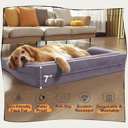 Orthopedic Large Dog Bed Washable, Orthopedic Dog Bed with Removable Bolsters, Washable Dog Beds Cover for Large Dogs, Waterproof Pet Beds and Non-Slip Bottom, Extra Purple Large Dog Bed