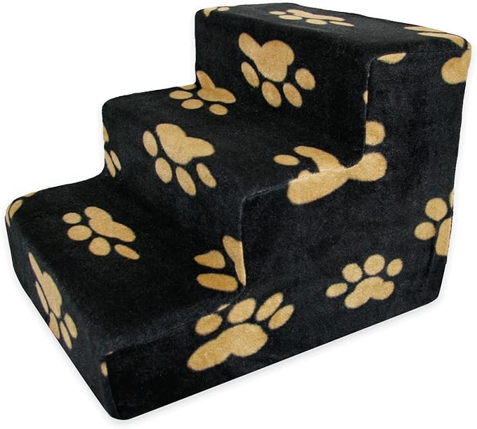 Best Pet Supplies Dog Stairs for Small Dogs & Cats, Foam Pet Steps Portable Ramp for Couch Sofa and High Bed Non-Slip Balanced Indoor Step Support, Paw Safe No Assembly - Paw Print on Black, 3-Step