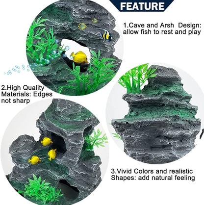 Aquarium Decoration Large and Tall for Fish Tank Rock Thematic Ornaments Aquarium Mountain View Stone Ornaments Aquarium Decor Tree House Cave Fish Tank Decorations - Large
