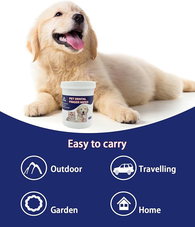 Dog Dental Wipes – Pet Teeth Cleaning Finger Pads for Dogs & Cats, 50 Count – Remove Plaque & Tartar, Freshen Breath, Easy Oral Care, Tea Polyphenol Formula