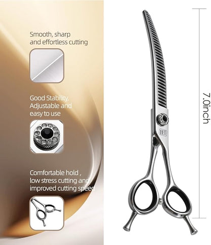 Dog Grooming Scissors: 7 inch Pet Curved Chunker Shears Made Of Japanese 440C Advanced Stainless Steel Professional Grooming Scissors for Dogs Cats and Other Pets