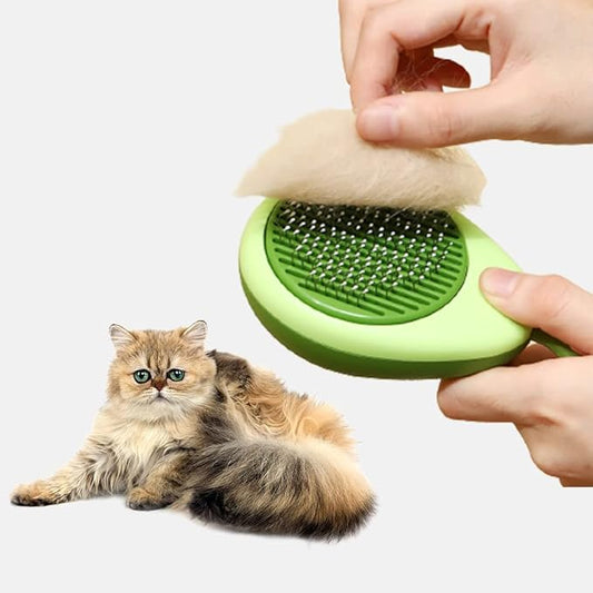 Cat Brush with Release Button, Portable Avocado Dog Brush for Shedding Massaging Grooming Dogs Cats Rabbits, Small Self-Cleaning Dog & Cat Slicker Brush for Pets with All Hair Types