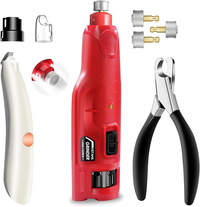 Dog Grooming Kit Dog Nail Trimmers with 3 Grinding Wheels Dog Nail Grinder/Clippers/Trimmers Super Quiet Rechargeable 6-speed Cat Nail Clipper for Large Medium Dogs Cats Small Animal Nail Care