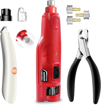 Dog Grooming Kit Dog Nail Trimmers with 3 Grinding Wheels Dog Nail Grinder/Clippers/Trimmers Super Quiet Rechargeable 6-speed Cat Nail Clipper for Large Medium Dogs Cats Small Animal Nail Care