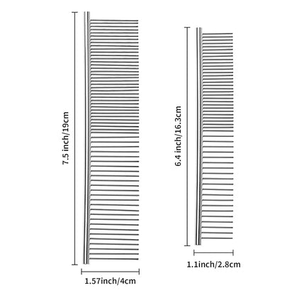 2PCS Dog and Cat Brush, Stainless Steel Pets Grooming Comb Kit, Detangler Deshedding Brush, Metal Knots Hair Remover 6.4" 7.5"