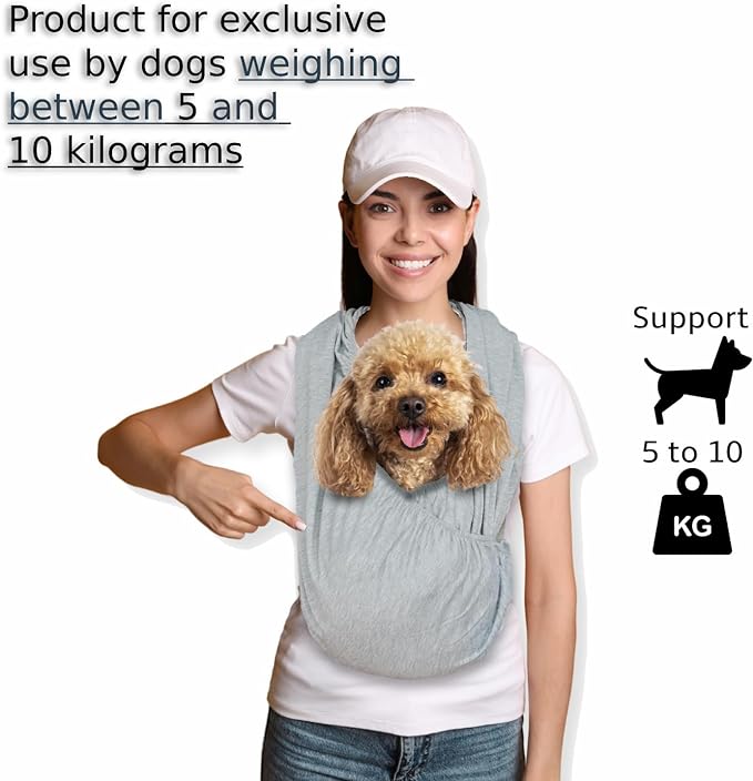 Dog Swaddle Carrier-Sling for Small Dogs-Stylish Grey Shoulder and Neck Dog Holder Carrier-Hands Free and Adjustable Dog Wrap Puppy Pouch Carrier Front-Puppy Sling Carrier for Small Dogs 0-15 lbs