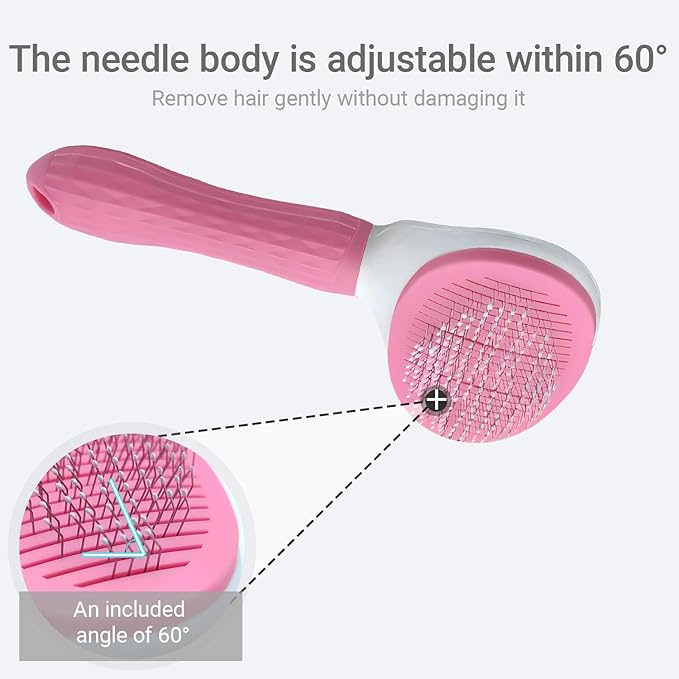 Treasurecove Self Cleaning Slicker Brush, Cat & Dog Brush for Grooming, Easy Hair Removal, Massaging Bristles, Comfortable Handle, Pink, All Hair Types, Cats & Dogs