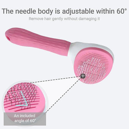 Treasurecove Self Cleaning Slicker Brush, Cat & Dog Brush for Grooming, Easy Hair Removal, Massaging Bristles, Comfortable Handle, Pink, All Hair Types, Cats & Dogs