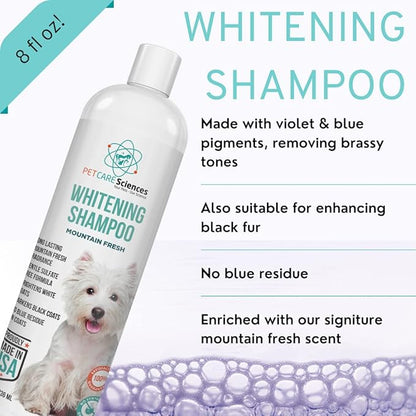 8 fl oz Dog Whitening Shampoo - Dog Shampoo for White Dogs - Brightens White and Darkens Dark Coats - Tearless and Natural - Hair and Fur Whitener for Dogs - Made in The USA