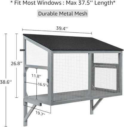 beeNbkks Cat Catio, Window Box Enclosure for Indoor Cats, Wooden Window Perch House, Expandable for Multi Kittens, Secure Comfortable Outdoor Haven for Pets, All Weather Use, Nature Friendly Design