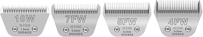 10W+7FW+5FW+4FW Detachable Dog Grooming Wide Blades,Cut Length 1/16"(1.5mm) to 3/8(9.5mm) Compatible with Andis,Oster A5,Wahl KM10 Series Clippers,4 Pack