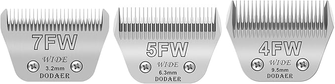 7FW+5FW+4FW Detachable Dog Grooming Wide Blades,Cut Length 1/8"(3.2mm) to 3/8(9.5mm) Compatible with Andis,Oster A5,Wahl KM10 Series Clippers,3 Pack